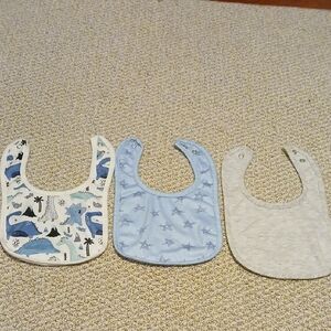 Newborn Dinosaur Adventure Baby Bib Set in Blue and Cream